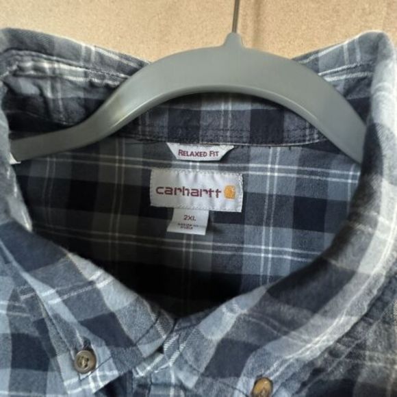 Mens 2XL Blue White‎ Plaid Carhartt Button Down Short Sleeve Dress Shirt - Picture 5 of 5
